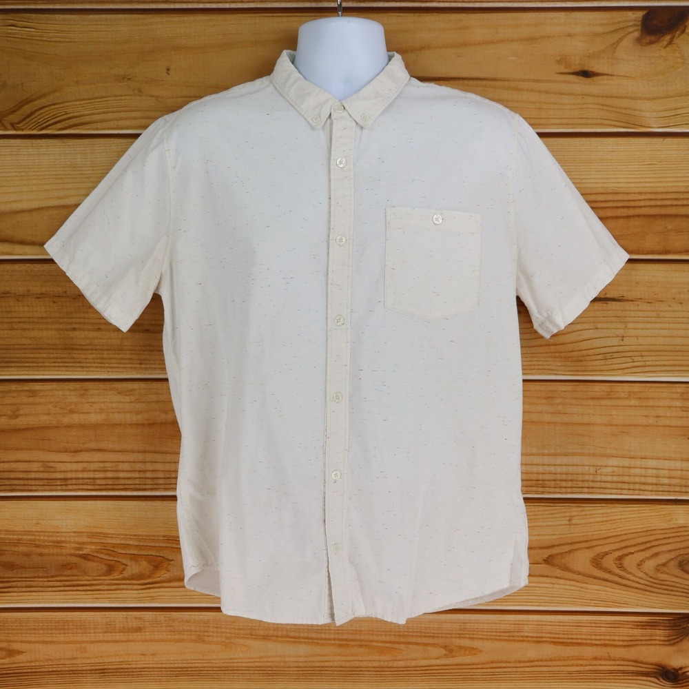 Forever 21 Short Sleeve Button Down Shirt Mens Sz XL White Speckled All Seasons